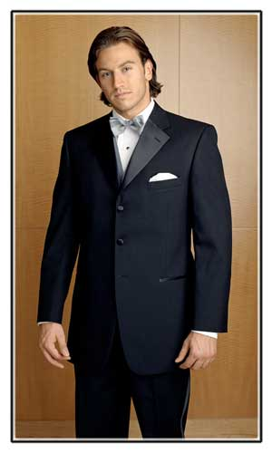 MEN'S BLACK 3 BUTTON TUXEDO SUPER 150'S EXTRA FINE ITALIAN WOOL.