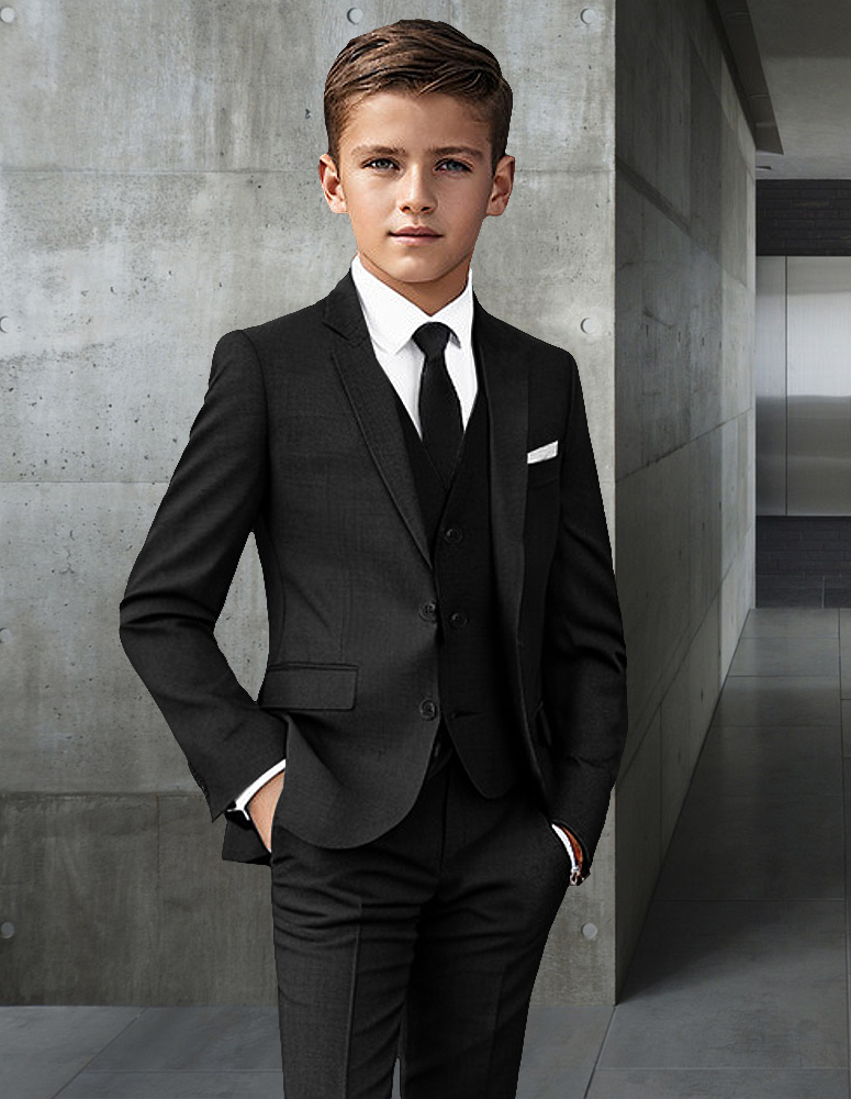 B-100 BLACK 3PC SUIT WITH VEST, SHIRT & TIE FOR KIDS 