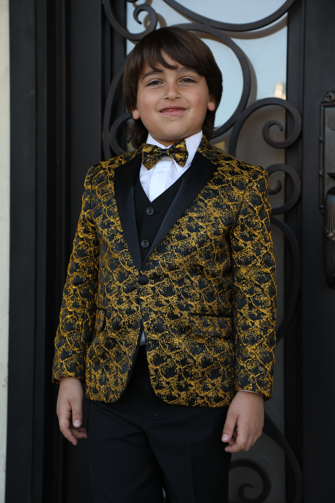 B12-BELLAGIO GOLD 5PC SUIT SHIRT,BOWTIE & VEST FOR KIDS :: BOYS SUIT ::  ITALSUIT