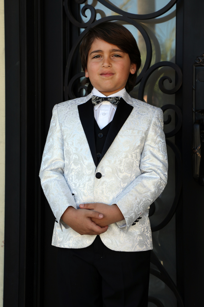 B4-BELLAGIO WHITE 5PC SUIT SHIRT,BOWTIE & VEST FOR KIDS :: BOYS SUIT ::  ITALSUIT