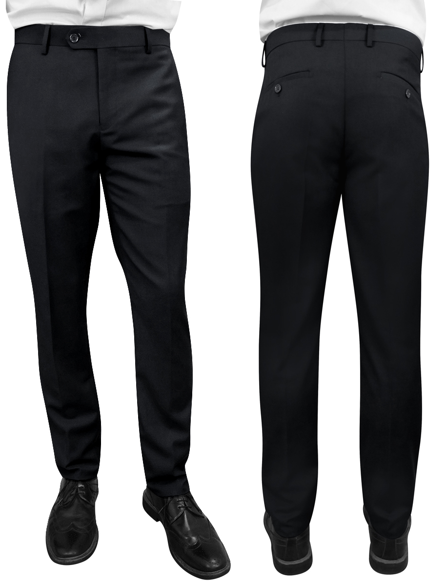 SLIM FIT BLACK ITALIAN FLAT FRONT MENS WOOL DRESS PANTS HAND TAILORED 