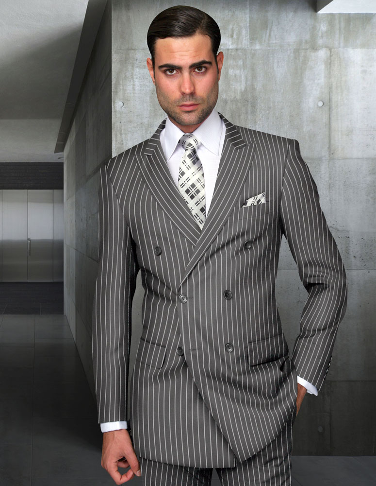 2pc Gray Bold Pinstripe Double Breasted Suit Double Breasted Super 150 S Italsuit