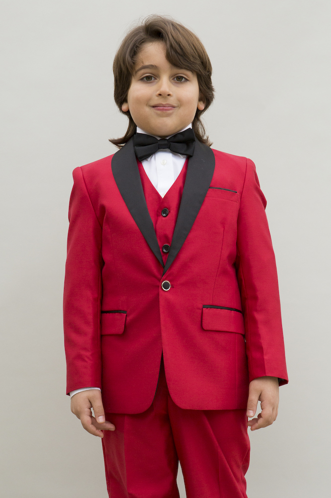 B-ENZO-7 RED 5PC SUIT SHIRT,BOWTIE & VEST FOR KIDS