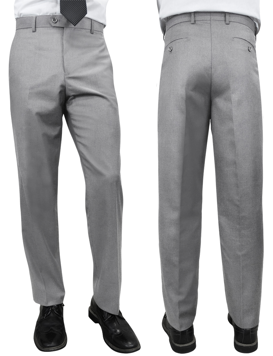 SLIM FIT GRAY ITALIAN FLAT FRONT MENS WOOL DRESS PANTS HAND TAILORED 