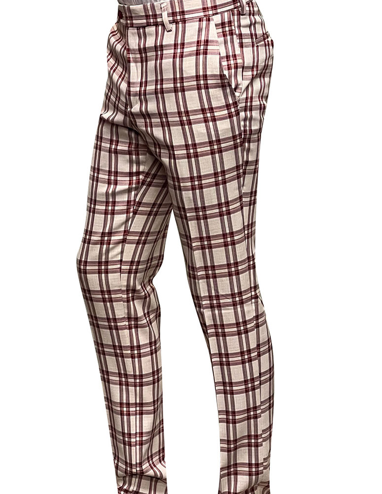 SLIM FIT PLAID ITALIAN FLAT FRONT MENS WOOL DRESS PANTS HAND TAILORED 