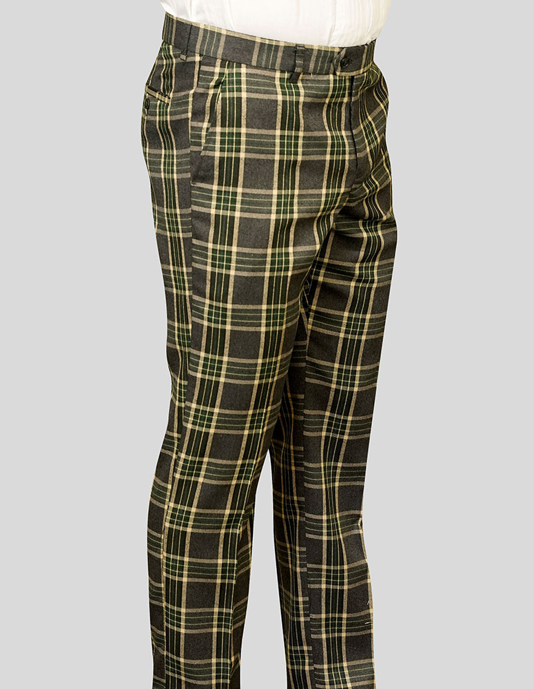 SLIM FIT PLAID ITALIAN FLAT FRONT MENS WOOL DRESS PANTS HAND TAILORED