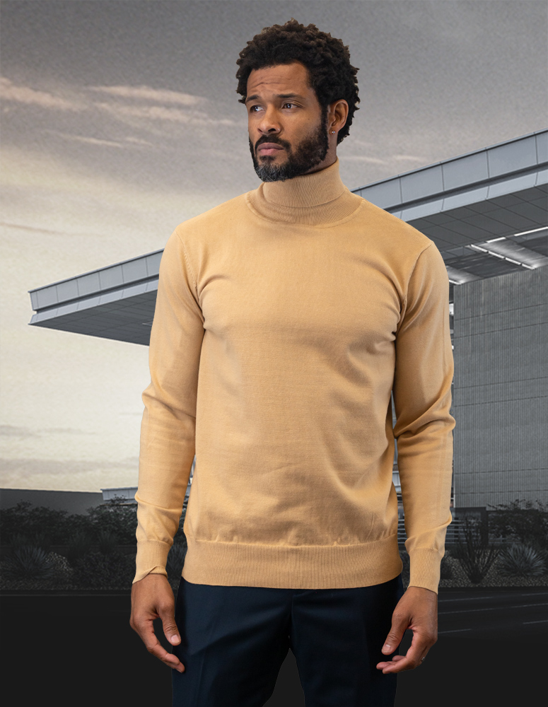 CAMEL MODERN FIT TURTLE NECK. WOOL & CASHMERE 