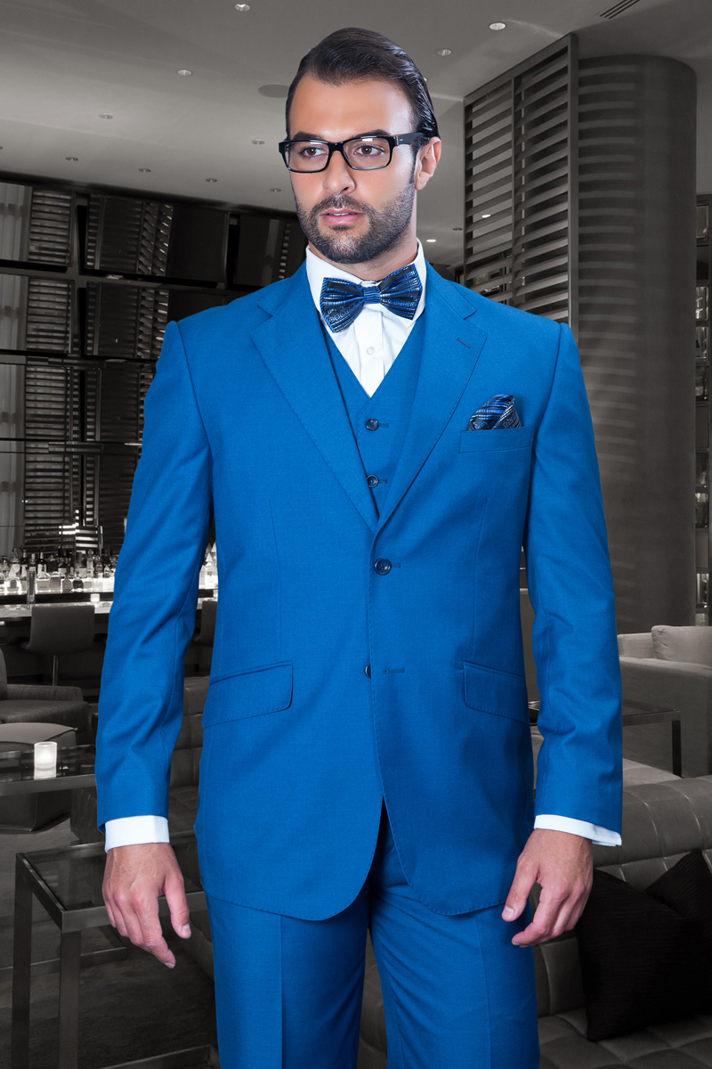 TZ-100 CLASSIC 3PC 2 BUTTON SOLID FRENCH BLUE MENS SUIT SUPER 150'S EXTRA  FINE ITALIAN :: ITALIAN CONSERVATIVE SUITS :: ITALSUIT