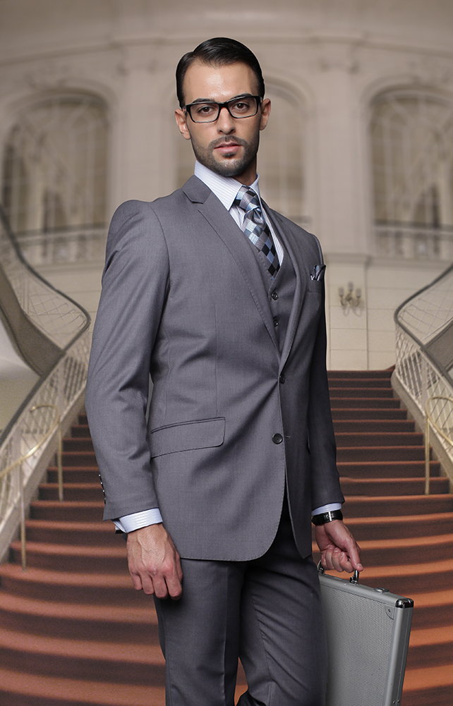 TZ-100 CLASSIC 3PC 2 BUTTON SOLID INDIGO MENS SUIT BY STATEMENT. SUPER  150'S EXTRA FINE ITALIAN FABRIC :: 2 BUTTON SUPER 150'S :: ITALSUIT