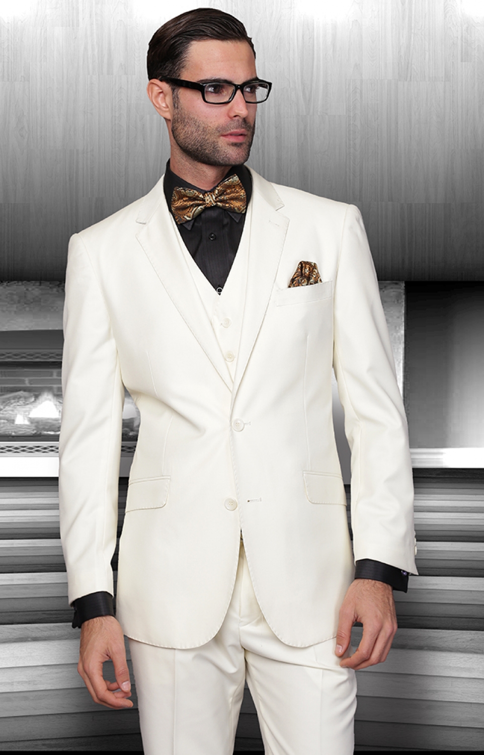 TZ-100 CLASSIC 3PC 2 BUTTON SOLID OFFWHITE MENS SUIT SUPER 150'S EXTRA FINE ITALIAN