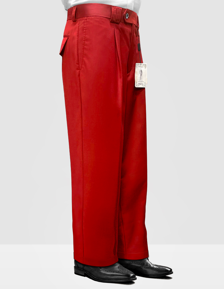 RED WIDE LEG DRESS PANTS REGULAR FIT SUPER 150'S ITALIAN WOOL FABRIC ::  MEN'S DRESS PANTS :: ITALSUIT