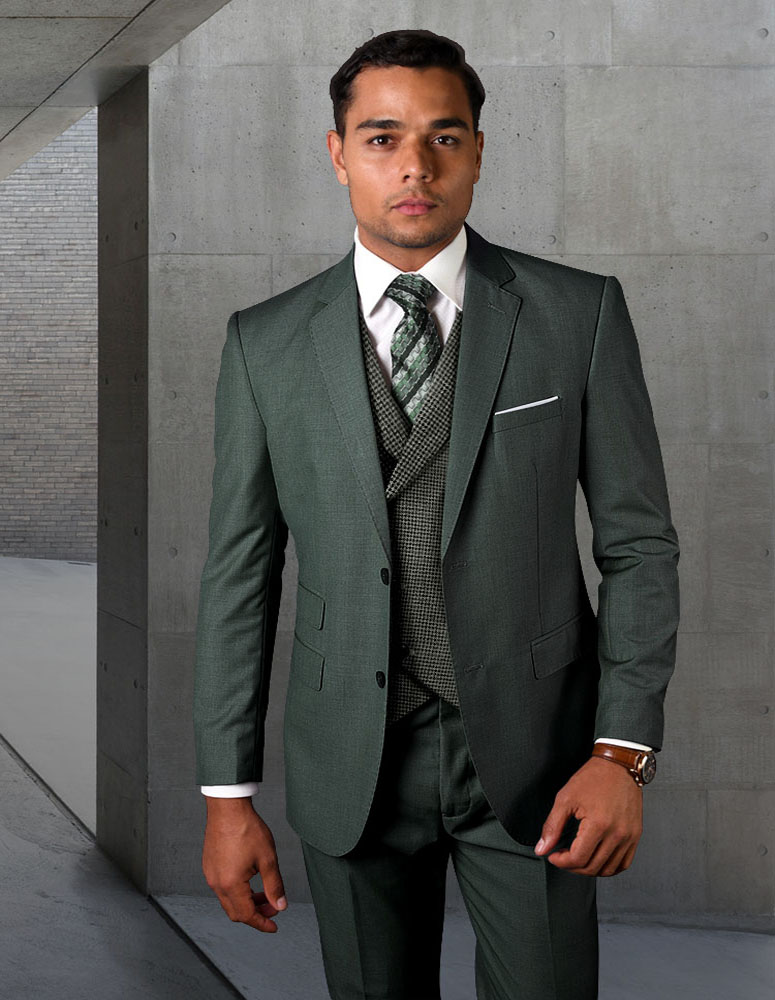 STATEMENT MARCO HUNTER 3PC TAILORED FIT 2 BUTTON JACKET WITH DOUBLE BREASTED VEST HAND MADE SUPER 150'S ITALIAN FABRIC
