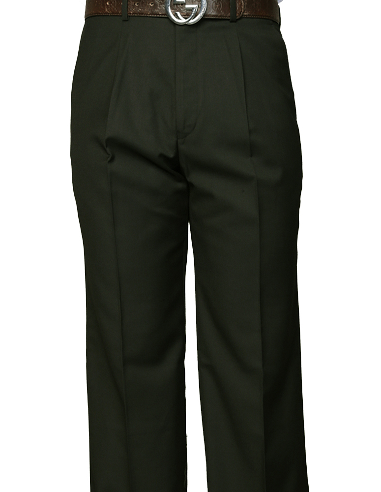 OLIVE PLEATED DRESS PANTS REGULAR FIT SUPER 150'S ITALIAN WOOL FABRIC