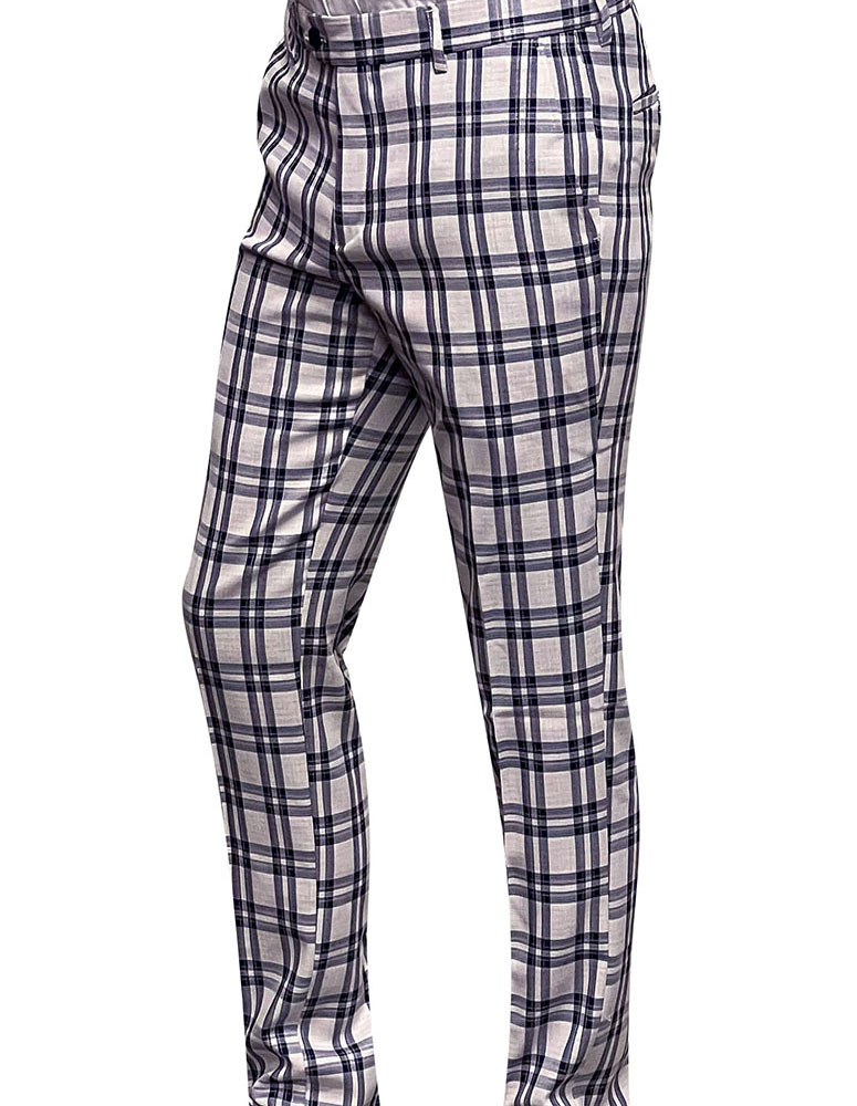 SLIM FIT PLAID ITALIAN FLAT FRONT MENS WOOL DRESS PANTS HAND TAILORED  