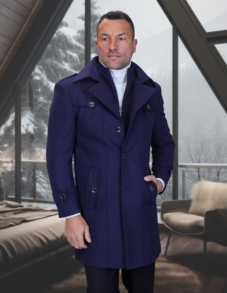 NAVY 3 BUTTON SINGLE JACKET OVER COAT. WOOL AND CASHMERE