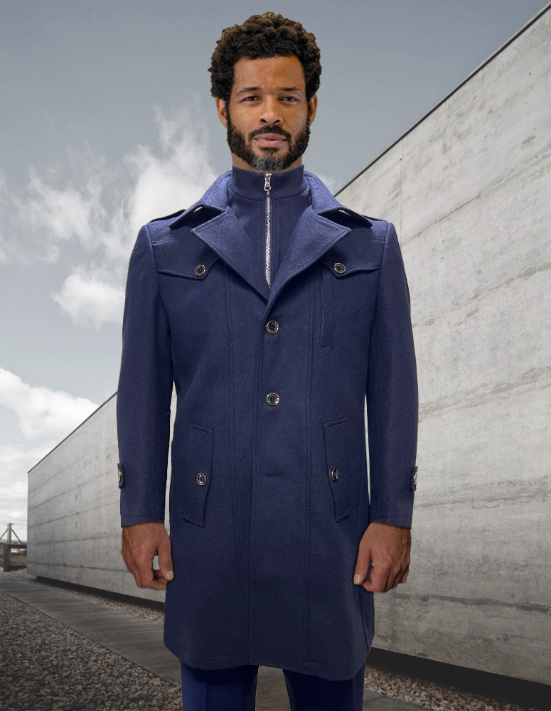 NAVY 3 BUTTON SINGLE JACKET OVER COAT. WOOL AND CASHMERE