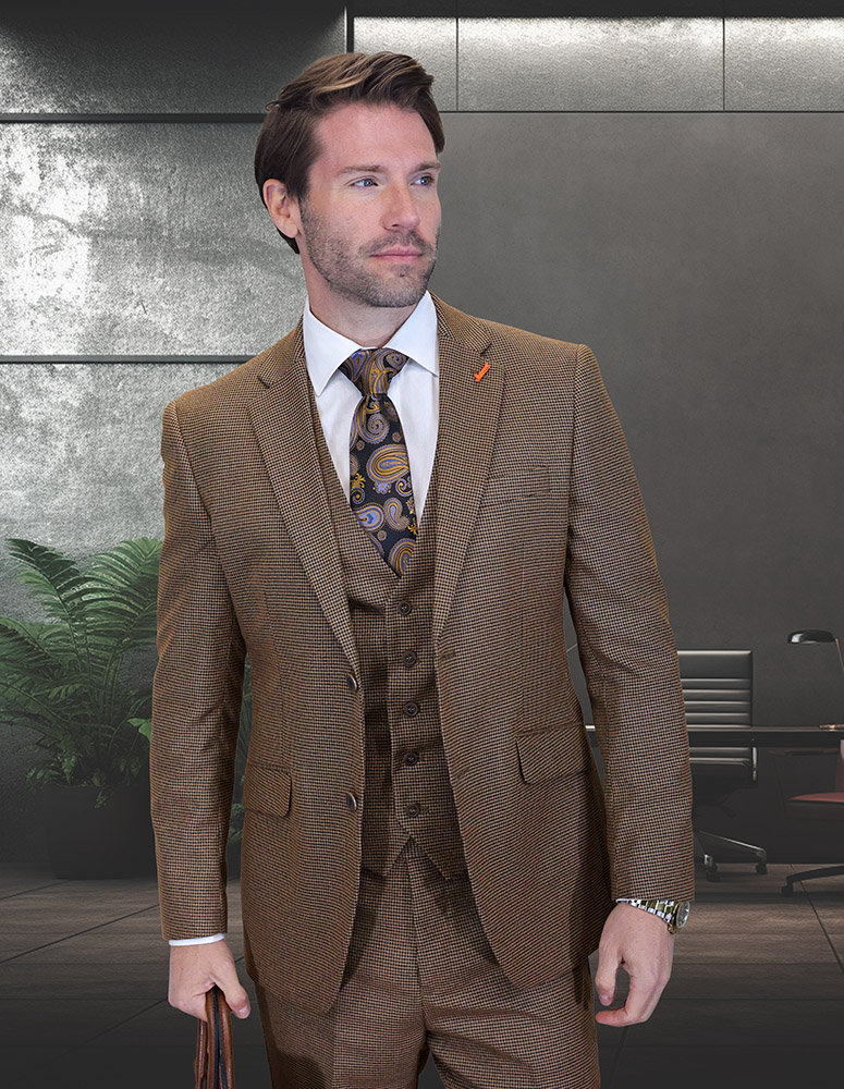 STATEMENT 3PC ITALIAN SUPER 200'S WOOL SUIT. MODERN FIT FLAT FRONT PANTS 